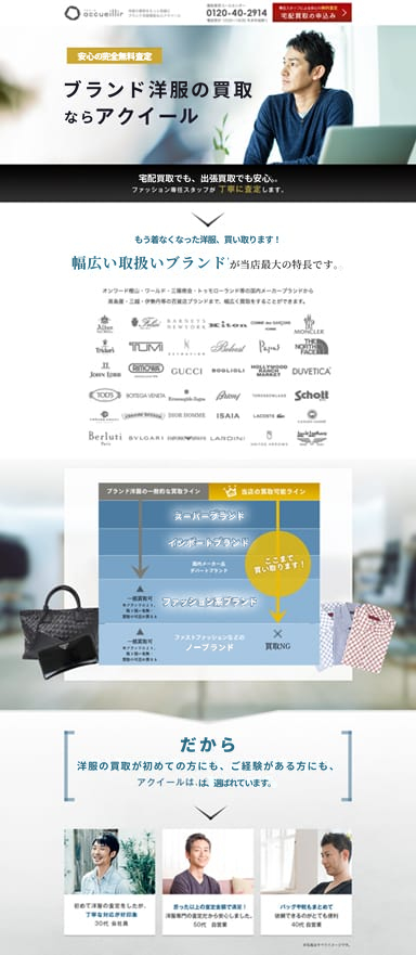 メンズ向け洋服買取のPC/スマホランディングページを制作