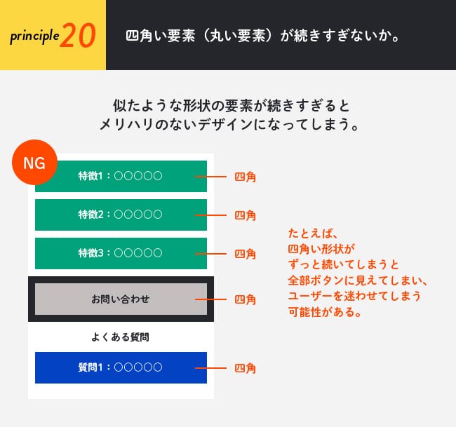 原則20（レイアウト編）：四角い要素（丸い要素）が続きすぎないか。