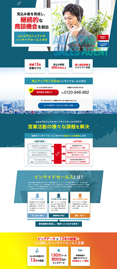 インサイドセールス代行の見込み客獲得用LPを制作
