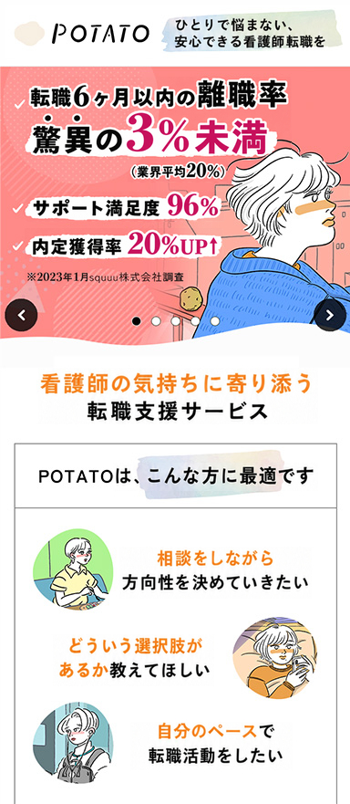 看護師転職支援サービスのLP分析・改善（LPO）を担当