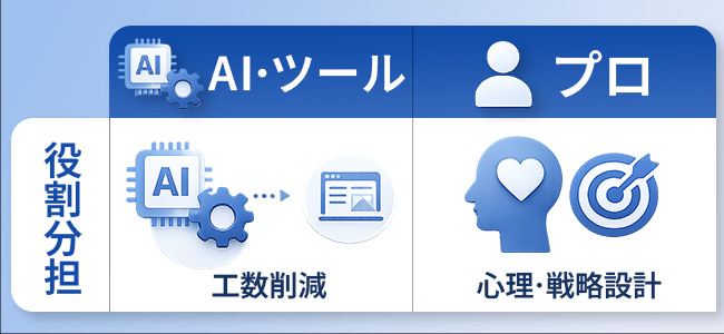 LP内製化におけるAI・ツールとプロの役割分担図