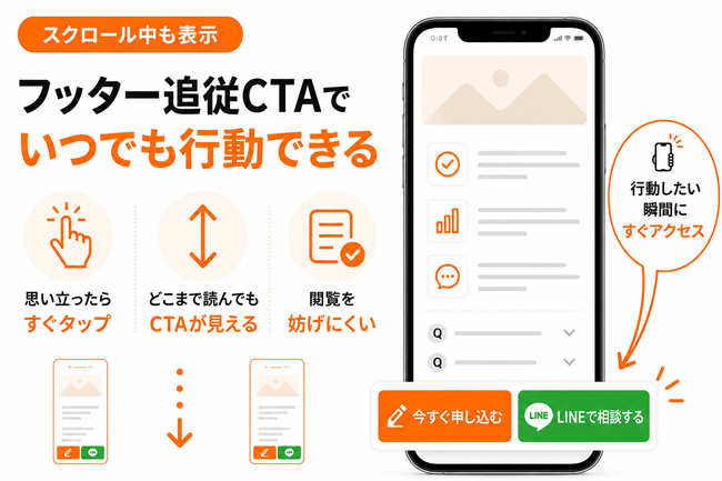 スマホLPにおけるフッター追従型CTAの固定表示デザイン例